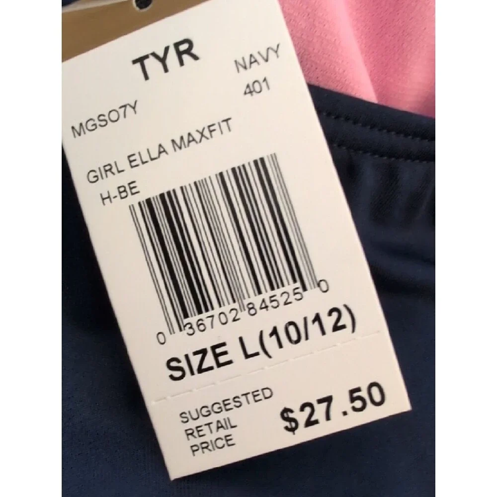 NWT TYR Durafast Lite Ella Maxfit Girl One Piece Swimsuit Navy Blue Racerback -L